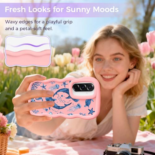 for Galaxy A36 Phone Case, Wavy Soft TPU, Pink-Marine | Wavy Frame Design, Soft Slim TPU, Full Camera Lens Protection, Shockproof Phone Cover - color: Pink-Marine, size: Samsung A36