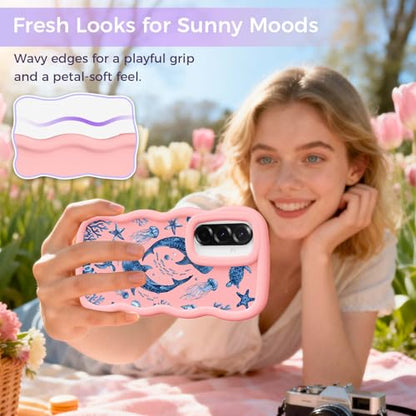 for Galaxy A36 Phone Case, Wavy Soft TPU, Pink-Marine | Wavy Frame Design, Soft Slim TPU, Full Camera Lens Protection, Shockproof Phone Cover - color: Pink-Marine, size: Samsung A36