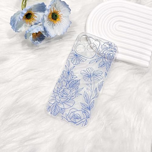 NITITOP Compatible for iPhone 17 Case Cute Clear Floral Flower - Blue | for Girls Women , Girly , Aesthetic , Soft TPU , Full Camera Lens , Protective , Shockproof Phone Cover - color: Blue