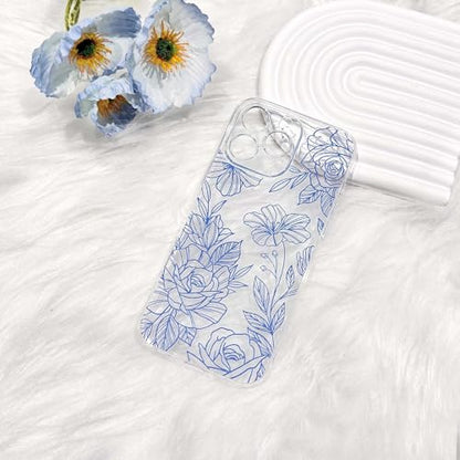 NITITOP Compatible for iPhone 17 Case Cute Clear Floral Flower - Blue | for Girls Women , Girly , Aesthetic , Soft TPU , Full Camera Lens , Protective , Shockproof Phone Cover - color: Blue