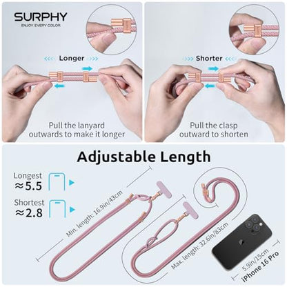 SURPHY Phone Lanyard Crossbody, Phone Strap Crossbody with 2 Tether Tabs - color: Pink & Purple