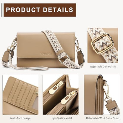 Small Crossbody Bags for Women RFID Vegan Leather Wristlet Phone Mini Purse Shoulder Handbag Wallet Travel Purse - color: Khaki