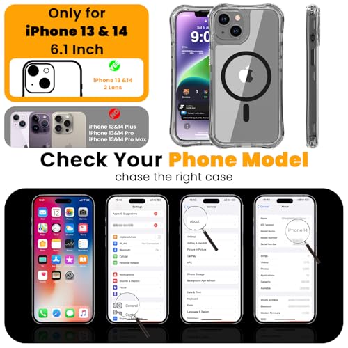 WRJ Magnetic Clear for iPhone 13 Case,iPhone 14 Case,[Compatible with MagSafe][Military Grade Drop Protection] Transparent Full Body Shockproof Protective Phone Case-Black - color: Black, style: Transparent