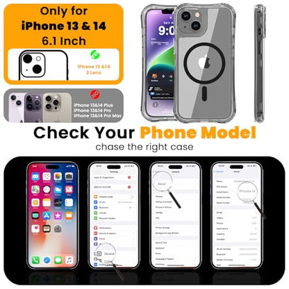 WRJ Magnetic Clear for iPhone 13 Case,iPhone 14 Case,[Compatible with MagSafe][Military Grade Drop Protection] Transparent Full Body Shockproof Protective Phone Case-Black - color: Black, style: Transparent