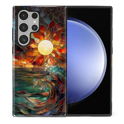 Case for Samsung Galaxy S23 Ultra, 2 in 1 PC Hard Shell & Silicone Inner Bumper, AntiScratch Fullbody Cover Shockproof Slim Design Stained Glass Sun Waves - color: Stained Glass Sun Waves, size: Galaxy S23 Ultra