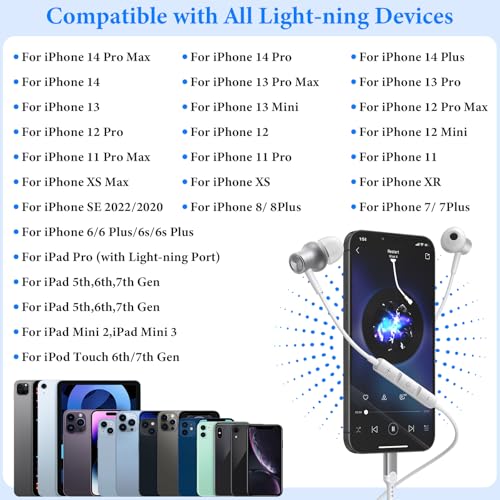 ACANDYA MFi-Certified Wired Headphones for Apple iPhone 14 13 Pro XR Silver - color: Silver