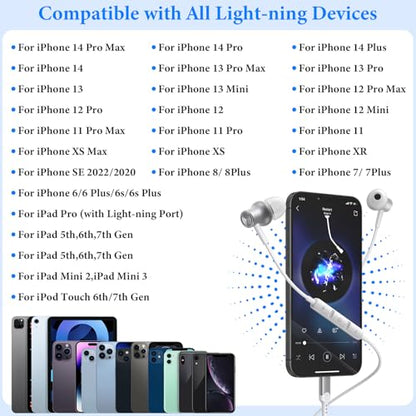 ACANDYA MFi-Certified Wired Headphones for Apple iPhone 14 13 Pro XR Silver - color: Silver