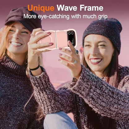 UEEBAI Magnetic for Samsung Galaxy Z Flip 3/Z Flip 4 Case, Compatible with MagSafe, Transparent Clear Wave Frame Design Soft Edge Cover Matte Shockproof Phone Case- Pink - color: Pink, size: Samsung Galaxy Z Flip 3/Z Flip 4