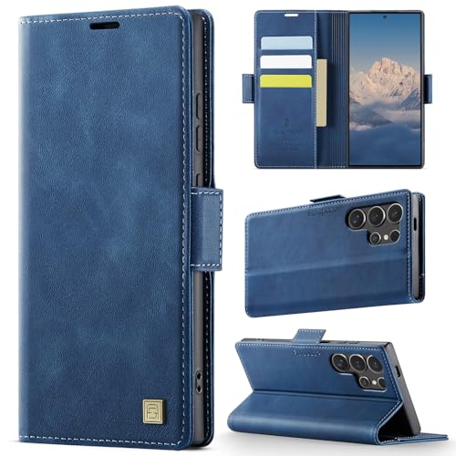 Wallet Case for Samsung Galaxy S25 Ultra 6.9'' RFID Blocking Credit Card Holder Magnetic Closure Kickstand PU Leather Flip Phone Case Shockproof TPU Inner Protective Cover Blue - color: Blue, size: Samsung Galaxy S25 Ultra