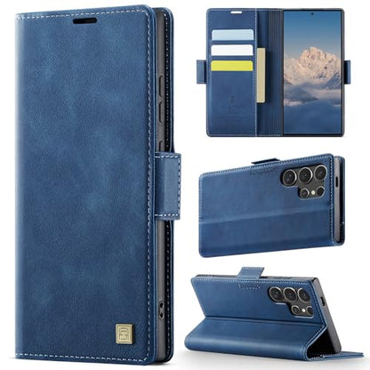 Wallet Case for Samsung Galaxy S25 Ultra 6.9'' RFID Blocking Credit Card Holder Magnetic Closure Kickstand PU Leather Flip Phone Case Shockproof TPU Inner Protective Cover Blue - color: Blue, size: Samsung Galaxy S25 Ultra