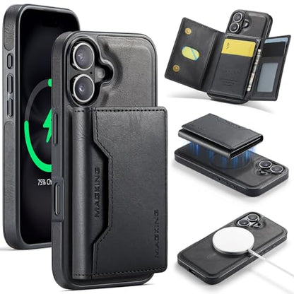 K2 2 in 1 Detachable Magnetic Phone Cases Compatible with iPhone 17 Case with Card Holder RFID Blocking, Compatible with Magsafe Wallet, Leather 6.3'' (Black, iPhone 17) - color: Black, size: iPhone 17