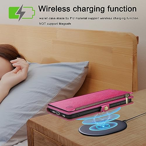 XcaseBar Compatible with ‌Moto Edge 5G 2025 Wallet case with Zipper Credit Card Holder【RFID Blocking】,Flip Folio Book PU Leather Phone case Shockproof Cover Women Men for Mote Edge 2025 case Rose Red - color: Rose Red