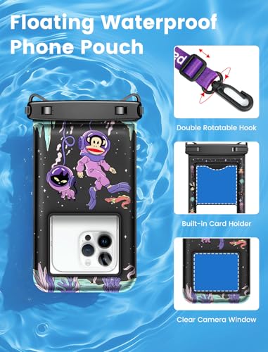 Paul Frank Waterproof Phone Pouch Floating, 2 Pack IPX8 Waterproof Phone Case with Lanyard for iPhone 17 16 15 14 Pro Max Galaxy S25 S24, Cellphone Dry Bag Beach Cruise Ship Essentials(up to 8.5") - color: Black&Black