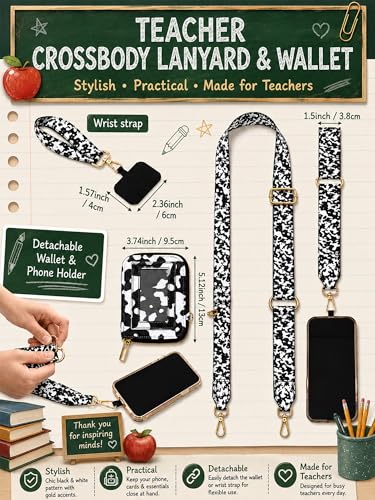 Woanger Teacher Phone Crossbody Lanyard with Wallet Pouch, Adjustable Clip Cell Phone Lanyard Back to School Teacher Gift - style: Composition Book