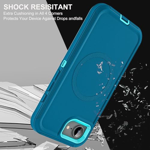 YKHJKLEC for iPhone 16e Case, Compatible with Magsafe, Military Grade 3 in 1 Heavy Duty Shockproof/Drop Proof/Dust Proof Case with 2Pcs Tempered Glass Screen Protector (New-Blue/Turquoise) - color: New-Blue/Turquoise