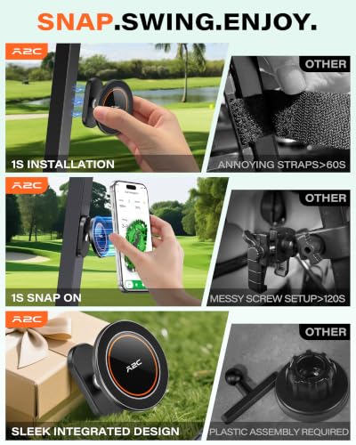 A2C Magnetic Golf Cart Phone Holder (Not Alloy), Golf Accessories for Men - color: Matte Black (Not Alloy)