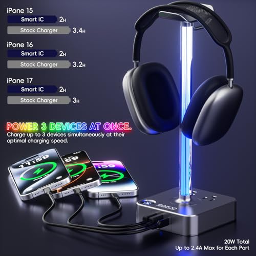 cozoo Headphone Stand with Charger, USB C, Gifts for Gamers Men, Gray Pro - color: Gray Pro