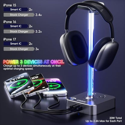cozoo Headphone Stand with Charger, USB C, Gifts for Gamers Men, Gray Pro - color: Gray Pro