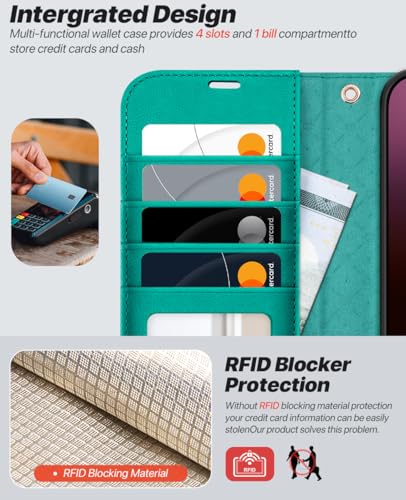 OCASE for iPhone 16 Pro Max Case Detachable Wallet Case with Card Holder, 2 in 1 Pu Leather Flip Folio with RFID Blocking Stand Wrist Strap Shockproof Phone Cover 6.9 Inch 2024, Blue Green - color: Blue Green, size: iPhone 16 Pro Max