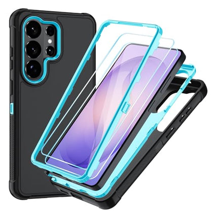 for Samsung Galaxy S26 Ultra Case with HD Screen Protector, 3-Layer Shockproof Military Grade Full Body Protection, Heavy Duty Hybrid Protective Phone Cover (Black/Glacier Blue) - color: Black/Glacier Blue