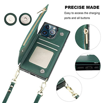 Bocasal Crossbody Wallet Case with Strap for iPhone 13 Pro, Green - color: Green