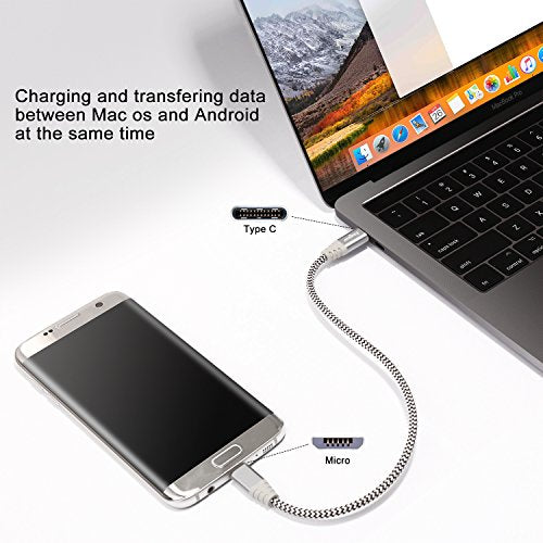 Fasgear USB C to Micro USB Cable, Gray, 1ft - color: Gray, size: 1ft