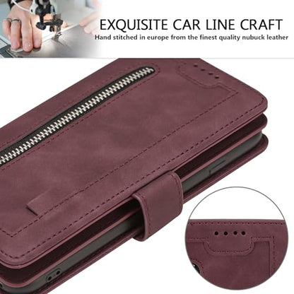 EYZUTAK Wallet Phone Case for Samsung Galaxy A15 4G/5G, Retro Matte 9 Card Holder Slots Zipper Pocket Handbag Case PU Leather Magnetic Closure Kickstand with Wrist Strap Flip Purse Case - Wine Red - color: Wine Red, size: Samsung Galaxy A15 4G/5G