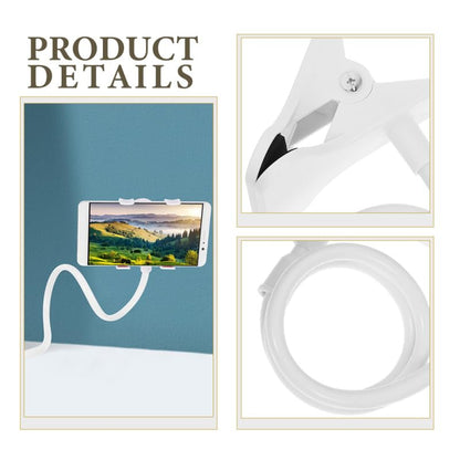 2 Pcs White Flexible Gooseneck Phone Holder with Clamp – Bendable Overhead Cell Phone Mount Stand for Desk, Bed, Compatible with iPad and Smartphones