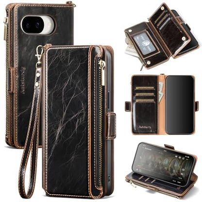 Antsturdy Compatible with Google Pixel 10a Wallet Case with Card Holder Women Men Phone Case RFID Blocking PU Leather Flip Protective Cover Wrist Strap Zipper Credit Card Slots,Coffee - color: Coffee, size: Google Pixel 10a - 6.3"