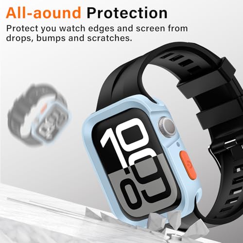 Amizee Rugged Case Compatible with Apple Watch Case Series 11/10 42mm, Soft TPU Shockproof Bumper Drop Proof Protective Cover Compatible with iWatch - Light Blue - color: Light Blue, size: 42 mm