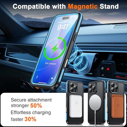 Oterkin Magnetic Stand for iPhone 15 Pro Case Waterproof IP68, Blue - color: Blue, size: iPhone 15 Pro 6.1''