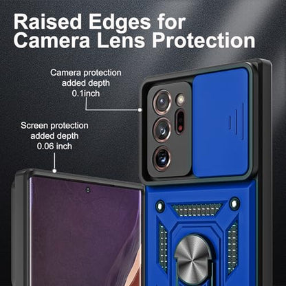 for Galaxy Note 20 Ultra Case, with Self Healing Flexible TPU Screen Protective [2 Pack] & Slide Camera Cover, 360°Rotation Ring Kickstand [Military Grade] Case. (Blue) - color: N-Blue