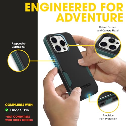 OtterBox iPhone 15 Pro Commuter Series MagSafe Case - Black & Green | 3X MIL Drop Protection - Dual-Layer Shockproof Design - Pocket-Friendly - Raised Edges - Port Covers - color: Black/Green