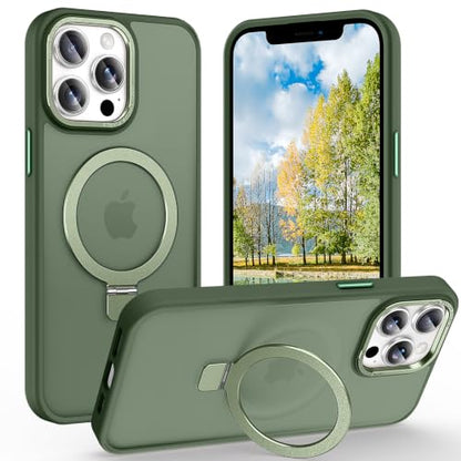 Magnetic for iPhone 12 Pro Max Case with Ring Stand,Midnight Green | Invisible Magnetic Kickstand, 10FT Drop Protection Shockproof, Velvety Touch, Slim Translucent Matte Back - color: Midnight Green, size: Iphone 12 Pro Max 6.7 inches