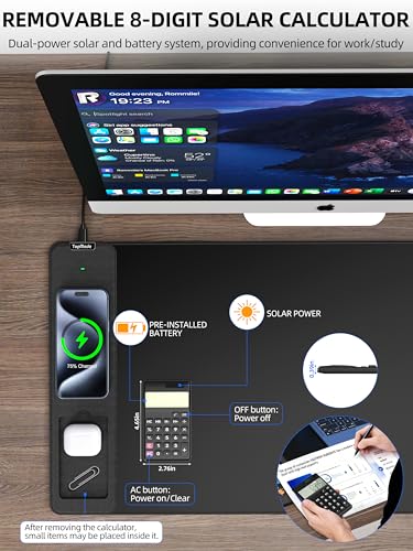 Mouse Pad with 15W Wireless Charging, Removable 8-Digit Solar Calculator - color: Calculator-31.5"x15.8"-Adapter