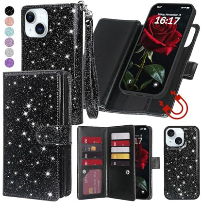 Varikke for iPhone 15 Case Wallet Strong Magnetic Detachable, Black - color: (Standard) Black, size: iPhone 15 6.1"