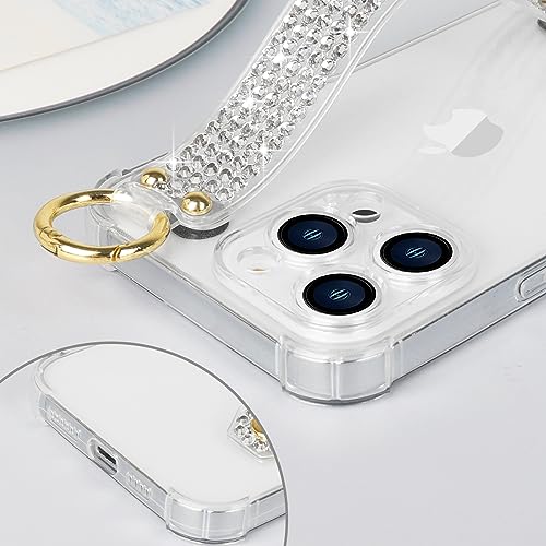 Omio Compatible with iPhone 16 Pro Case Clear Luxury Glitter Sparkle Rhinestone Diamond Stand Holder Case Soft TPU Silicone Slim Cover with Wrist Strap Grip Holder Kickstand for Women Girls Clear - size: iPhone 16 Pro