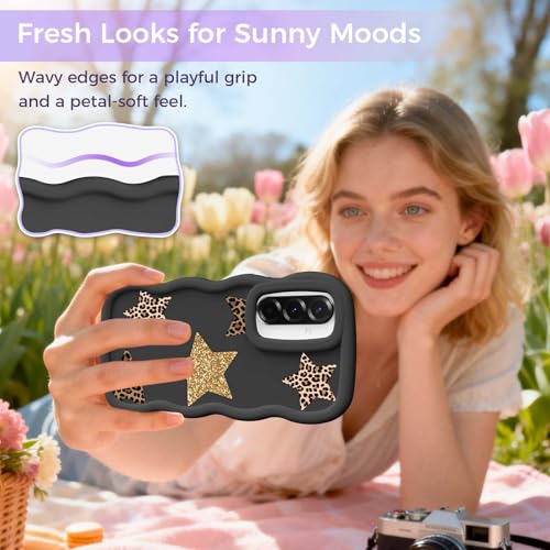 for Galaxy A36 Phone Case, Wavy Soft TPU, Black-Leopard Star | Wavy Frame Design, Soft Slim TPU, Full Camera Lens Protection, Shockproof Phone Cover - color: Black-Leopard Star, size: Samsung A36