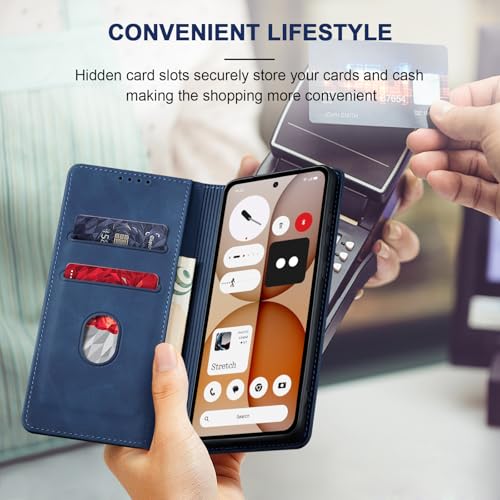 Jasonyu Flip Wallet Case for Nothing Phone 4a 5G,Blue | PU Leather Magnetic Folio Cover,with Card Holder,Kickstand,TPU Shockproof,Durable,Protective Phone Case - color: Blue, size: Nothing Phone 4a