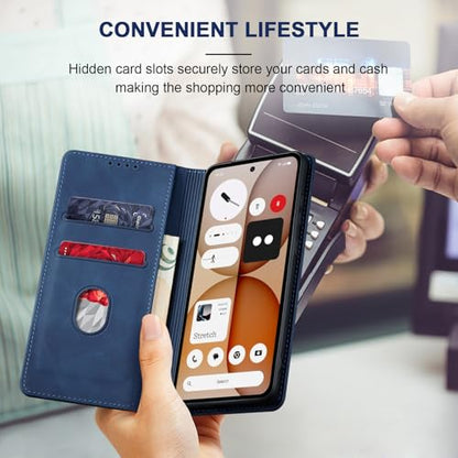 Jasonyu Flip Wallet Case for Nothing Phone 4a 5G,Blue | PU Leather Magnetic Folio Cover,with Card Holder,Kickstand,TPU Shockproof,Durable,Protective Phone Case - color: Blue, size: Nothing Phone 4a