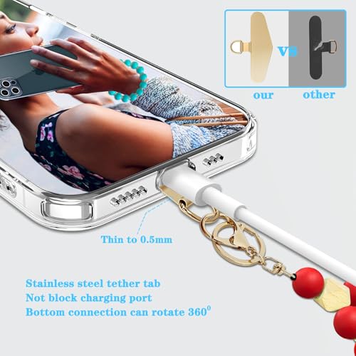Silicone Beaded Phone Wrist Strap, Phone Bracelet Strap with Tether Tab Elastic Hands Free Wristlet Strap - color: Red