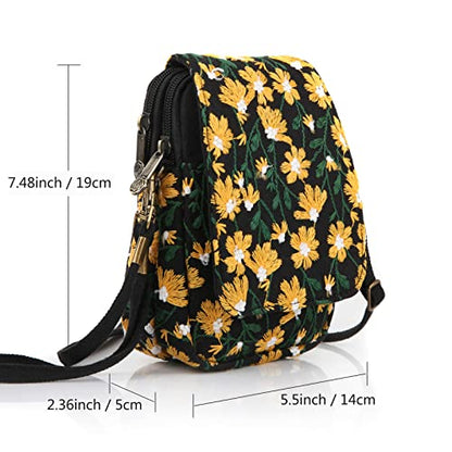 SILKAREA Embroidered Cute Mini Crossbody Bag for Women Small Handbags Wristlet Wallet Bag Cell-phone Pouch Coin Purse - color: Chamomile Yellow