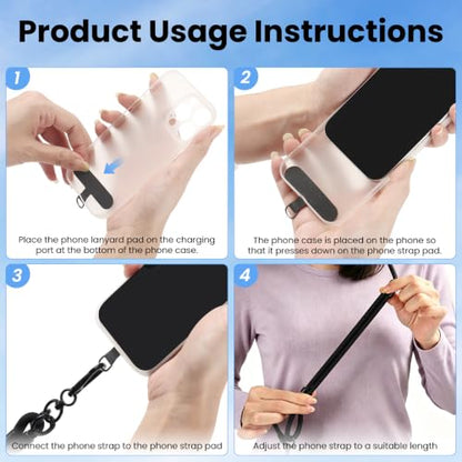 Phone Lanyard, Phone Strap Crossbody with 2 Pack Tether Tab, Adjustable Anti Theft Phone Strap for All Phones (Black) - color: Black