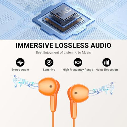 USB C Headphones Wired for iPhone 17 18 Pro Max Duo Air 16 15 Plus, Orange - color: Orange