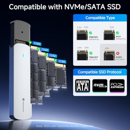 Yottamaster M.2 NVMe SATA SSD Enclosure, USB 3.2 Gen 2 10Gbps Adapter - color: Silver, size: USB-C Cable