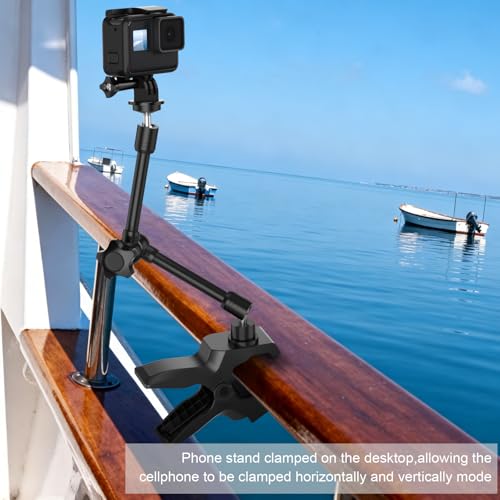 Phone Holder Jaw Flex Clamp Clip Mount,360°Adjustable Aluminium Alloy Arm Mount,Cellphone Clip Stand for Desk/Table/Post/Board,Compatible with 3.5~7.5" iPhone/HTC/LG/Huawei/Galaxy/Gopro Hero