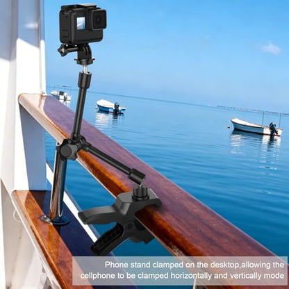 Phone Holder Jaw Flex Clamp Clip Mount,360°Adjustable Aluminium Alloy Arm Mount,Cellphone Clip Stand for Desk/Table/Post/Board,Compatible with 3.5~7.5" iPhone/HTC/LG/Huawei/Galaxy/Gopro Hero