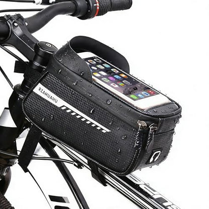 Bike/Bicycle Phone Holder Bag, Bicycle Front Frame Bag, Waterproof Tube Bag, Bike Accessories, Cycling Pouch with TPU Touch-Screen& Sun-Visor Compatible Phone Under 6.5” (Black) - color: Black