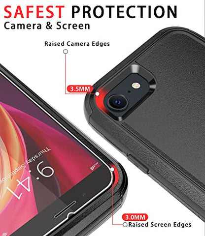 Diverbox Designed for iPhone SE case with Screen Protector Heavy Duty Shockproof Shock-Resistant Cases for Apple iPhone se Phone 2022/2020 Release - Black - color: Black