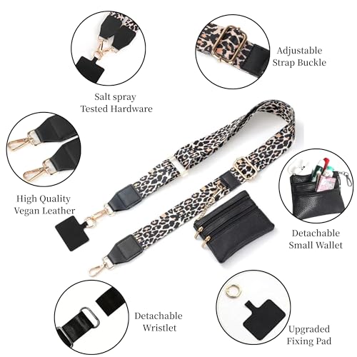 Crossbody Body Phone Holder for Women, New Phone Strap with Zippered Pouch, Adjustable Crossbody Strap - color: Leopard